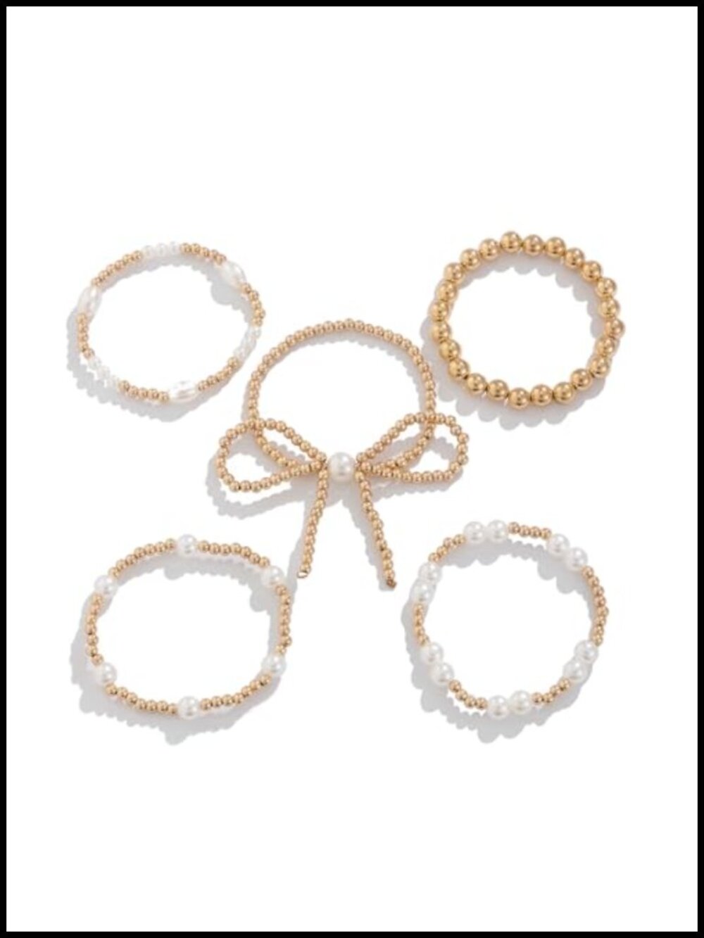 Dainty Pearl Bow Stretch Bracelet Set Gold Beaded Stackable Bracelets for Women